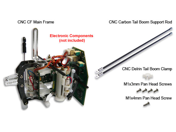 \"RKH mCPX CNC CF Main Frame w/Tail Boom Support (Black-Silver)